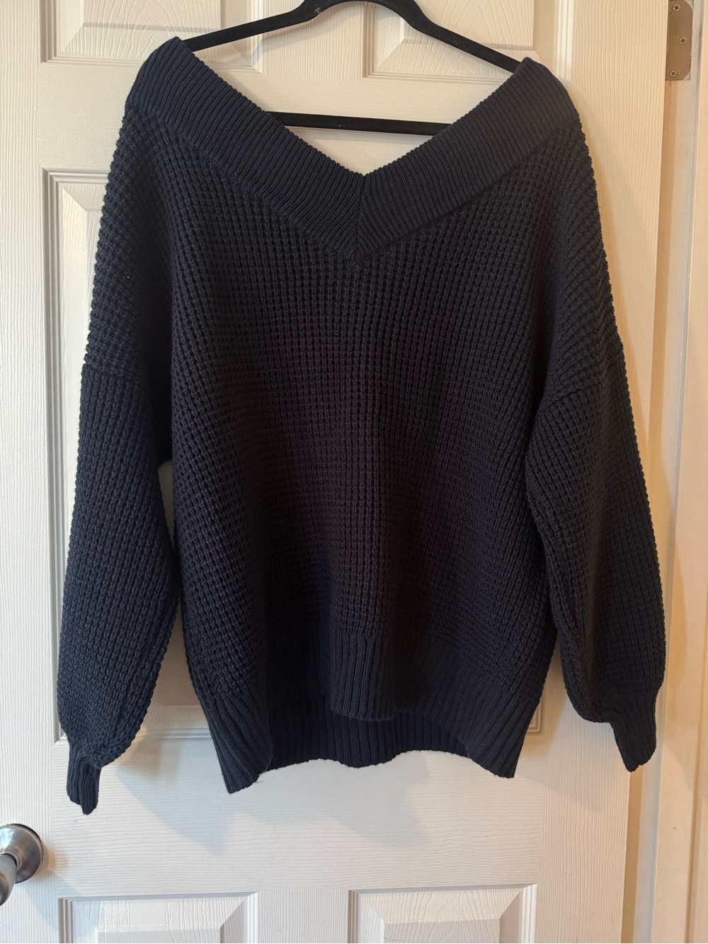 Zenana NWT Outfitters Off-the-Shoulder Waffle Knit Blue Sweater Sz XL - Picture 2 of 4